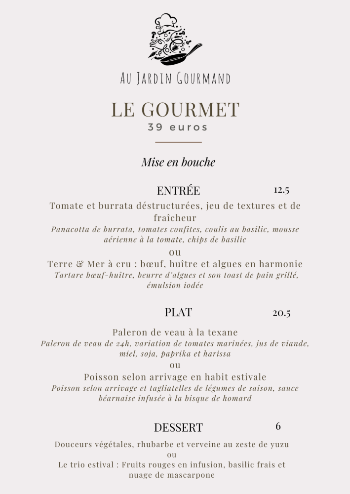 Menu 39 euros estivale
